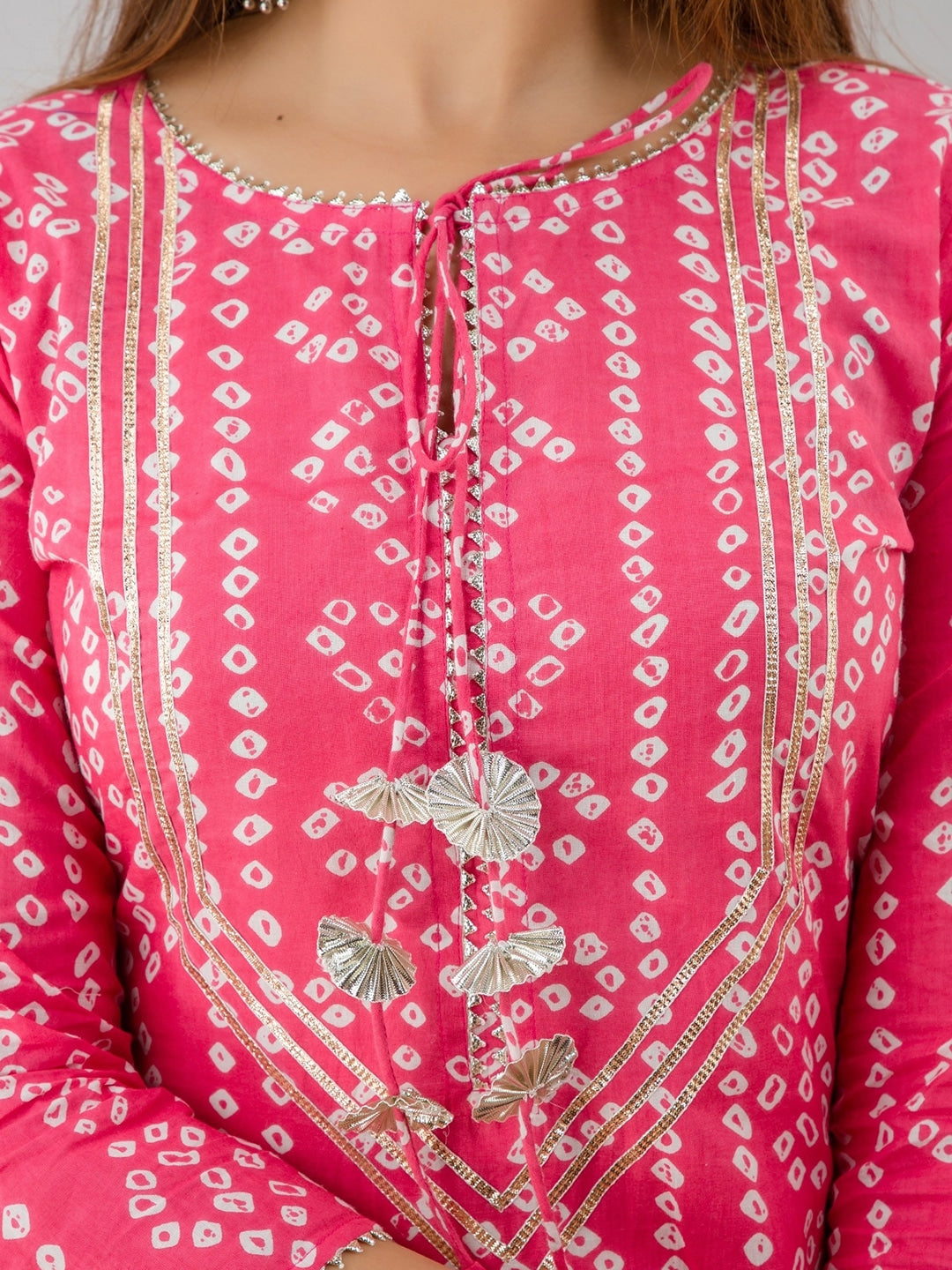 HERE&NOW Pink Bandhani Printed Gotta Patti Regular Kurta with Sharara - Distacart