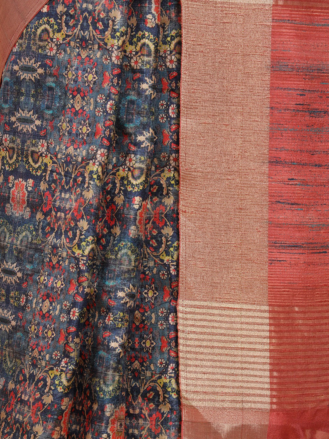 Soch Blue & Pink Floral Zari Silk Blend Ready to Wear Saree - Distacart
