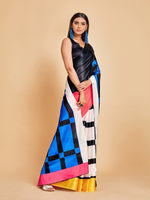 Thumbnail for Sangria Blue & Black Striped Satin Ready to Wear Saree - Distacart