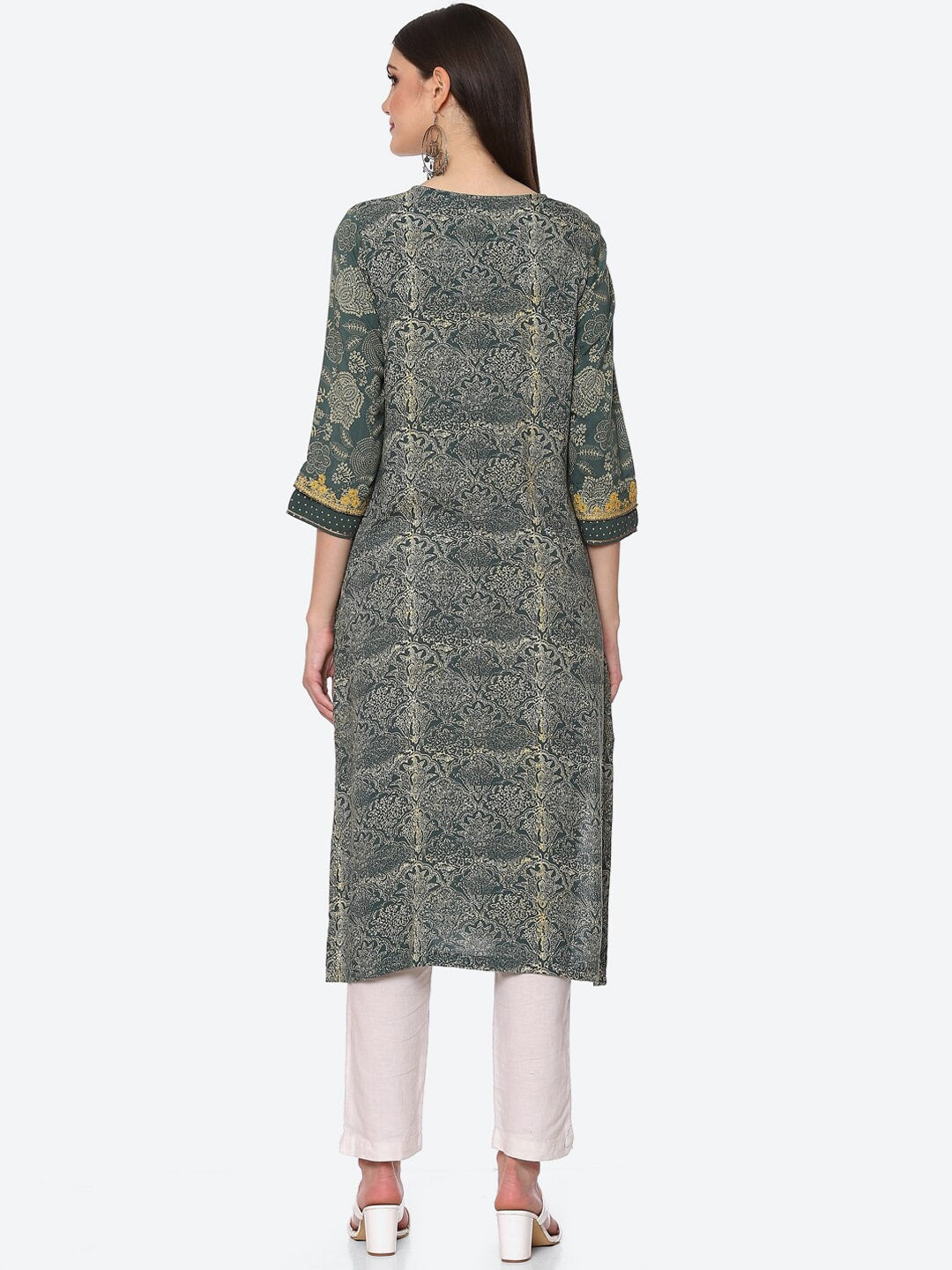 Biba Women Green Floral Embroidered Kurta - Distacart