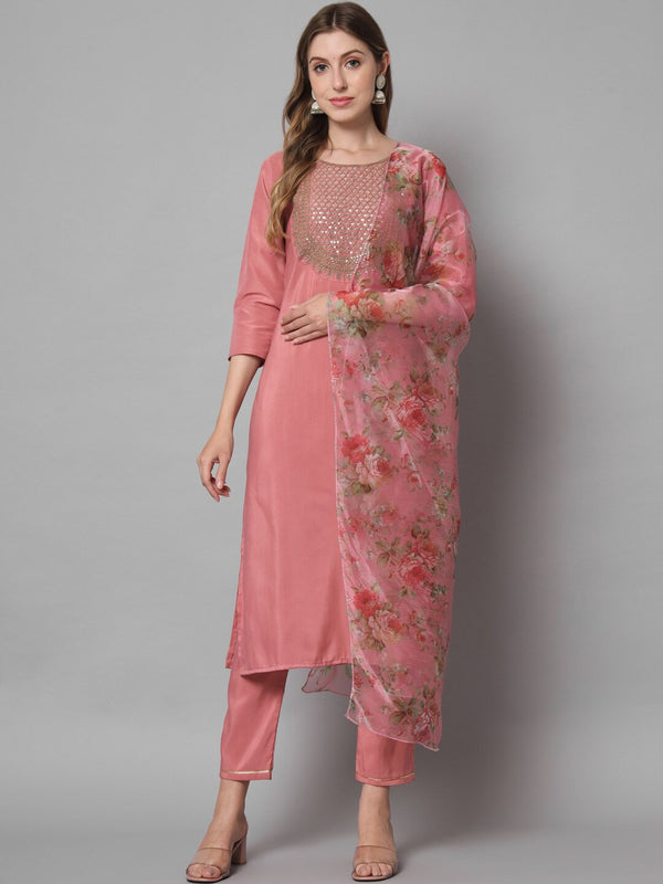 Kalini Ethnic Motifs Yoke Design Thread Work Kurta with Trousers & With Dupatta - Distacart