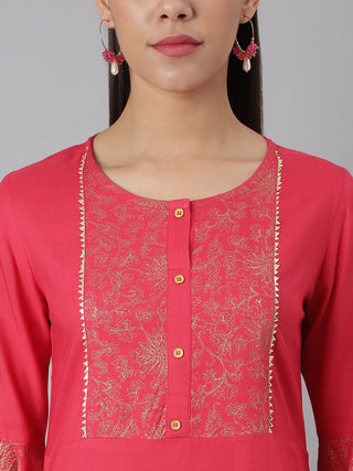 Khushal K Women Pink Ethnic Motifs Yoke Design Regular Kurta with Palazzos - Distacart