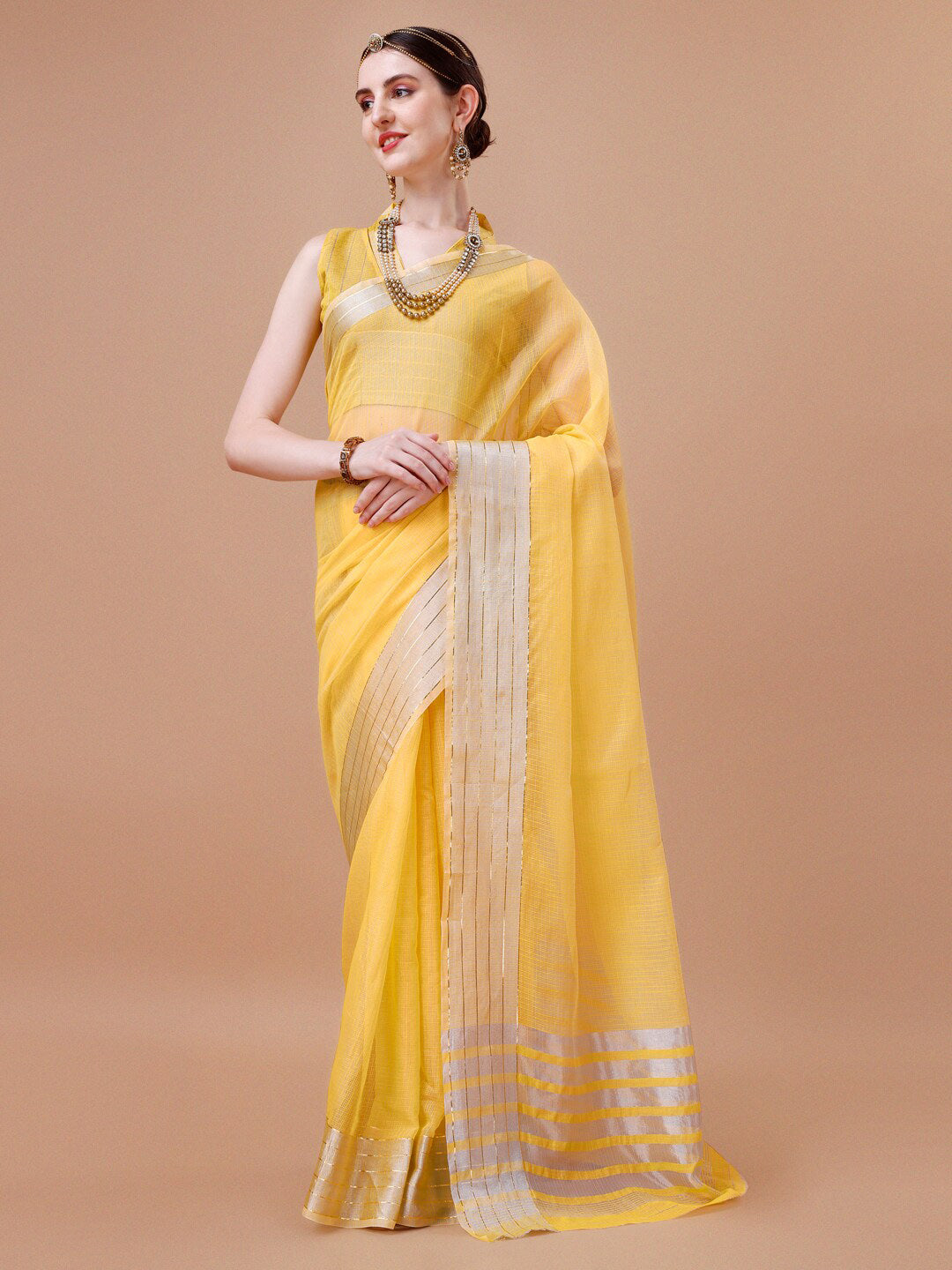 Kalini Checked Zari Detailed Saree - Distacart