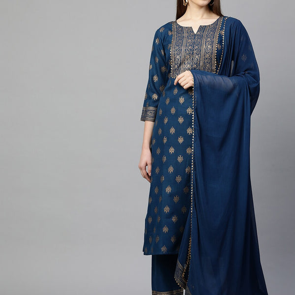 Kalini Women Blue Ethnic Motifs Printed Kurta with Trousers & With Dupatta - Distacart
