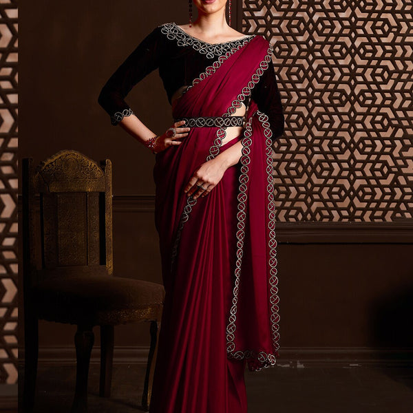 Saree Mall Embellished Border Pure Chiffon Sarees - Distacart