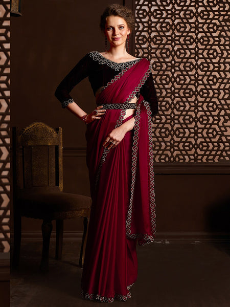 Saree Mall Embellished Border Pure Chiffon Sarees - Distacart