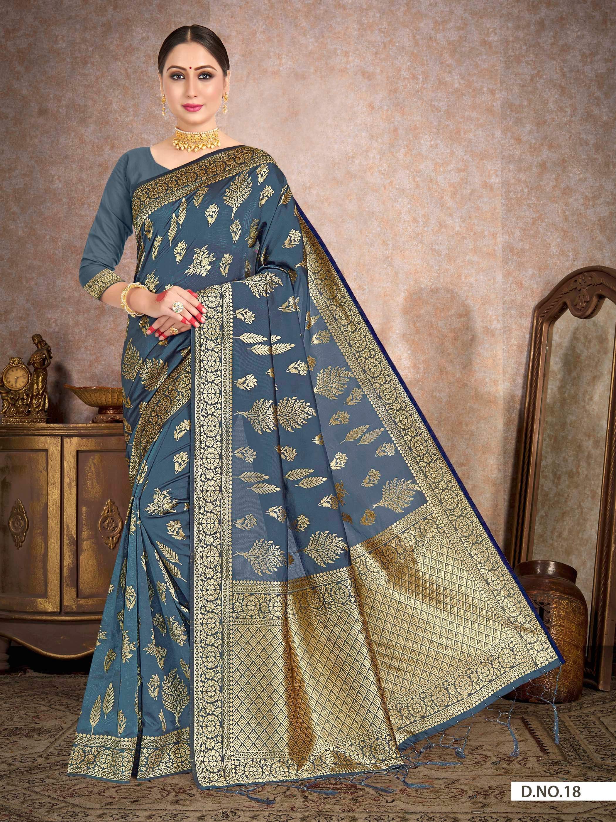 Vardha Aegean Blue Woven Banarasi Saree