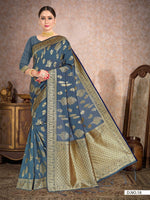 Thumbnail for Vardha Aegean Blue Woven Banarasi Saree