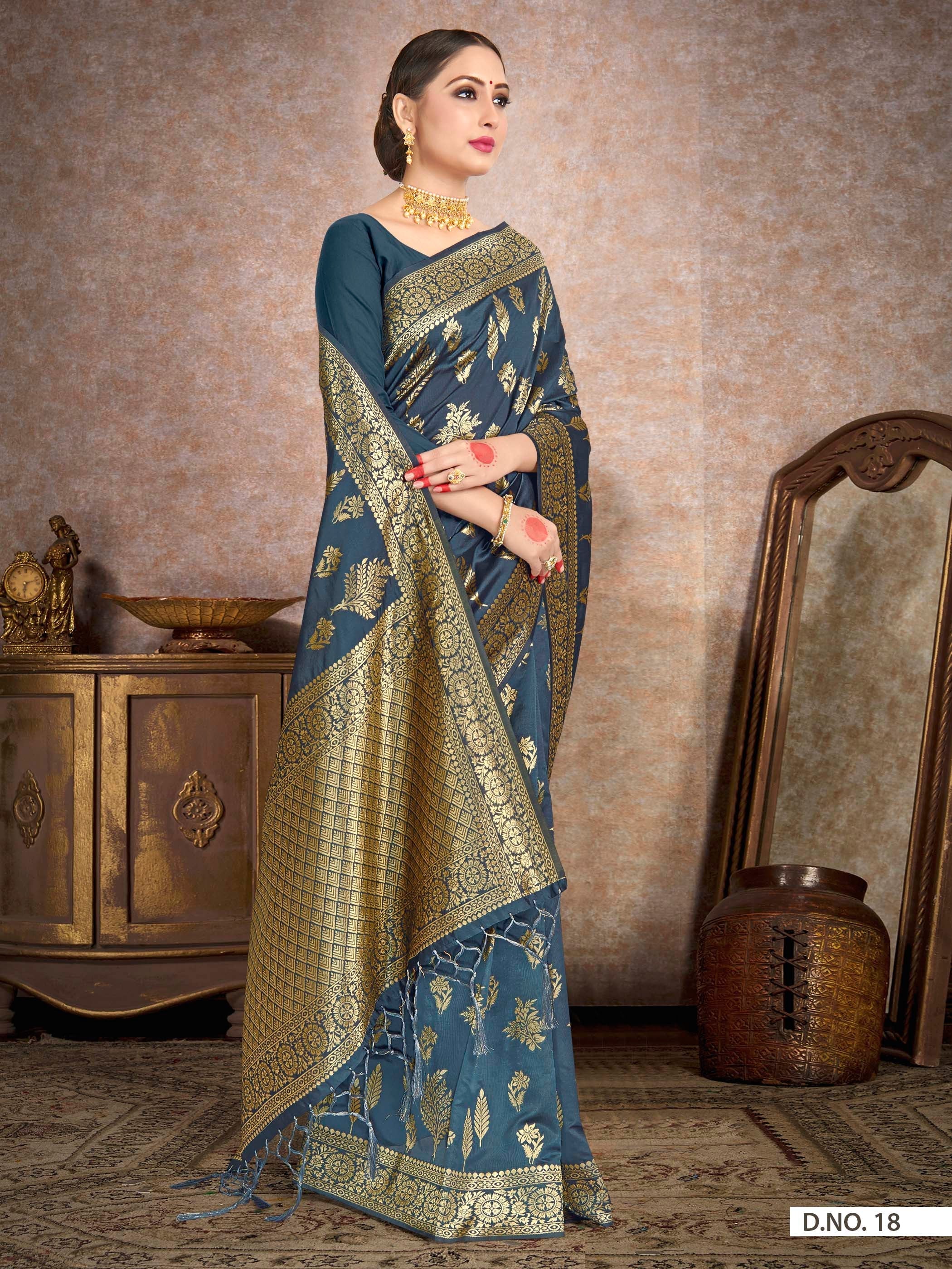 Vardha Aegean Blue Woven Banarasi Saree