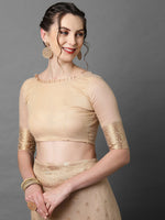 Thumbnail for Mitera Cream-Coloured & Gold-Coloured Ethnic Motifs Silk Blend Banarasi Saree - Distacart