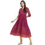 Thumbnail for Wahe-NOOR Women's Purple Cotton Printed Anarkali Kurti With Block Print - Distacart