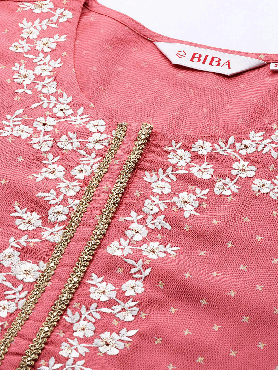 Biba Thread Embroidery Yoke Design Straight Kurta with Churidar & Net Dupatta - Distacart