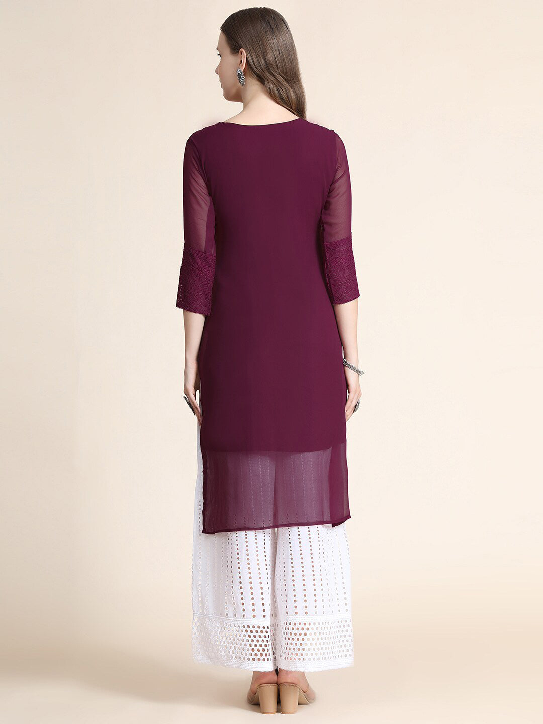 Kalini Women Burgundy Ethnic Motifs Chikankari Kurta - Distacart