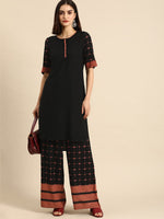 Thumbnail for All About You Women Black & Pink Regular Round Neck Kurta with Palazzos - Distacart