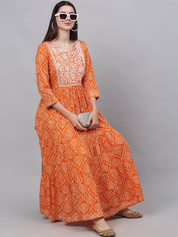 Kalini Women Orange Ethnic Motifs Printed Cotton Anarkali Kurta - Distacart