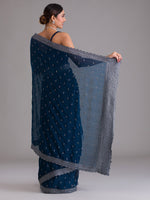 Thumbnail for Koskii Blue & Silver-Toned Embellished Beads and Stones Heavy Work Saree - Distacart