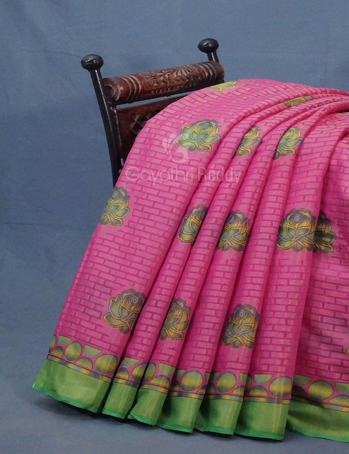 Rose Pink Printed Cotton Brasso Saree By Gayathri Reddy Designer Studio - Distacart