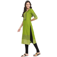 Thumbnail for NOZ2TOZ Women's Green Cotton Printed Straight Kurti With Block Print (1 Pc) - Distacart