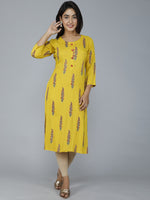 Thumbnail for HERE&NOW Women Mustard Yellow Floral Mirror Work Floral Kurta - Distacart
