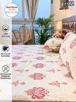 Thumbnail for URBAN SPACE Divine White Ethnic Motifs 144 TC Cotton Queen Bedsheet & 2 Pillow Covers - Distacart