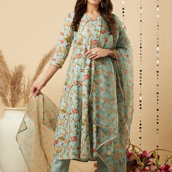 Kalini Floral Printed Kurta & Trousers With Dupatta - Distacart