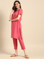 Thumbnail for Sangria V-Neck Lace Detail Kurta with Trousers - Distacart
