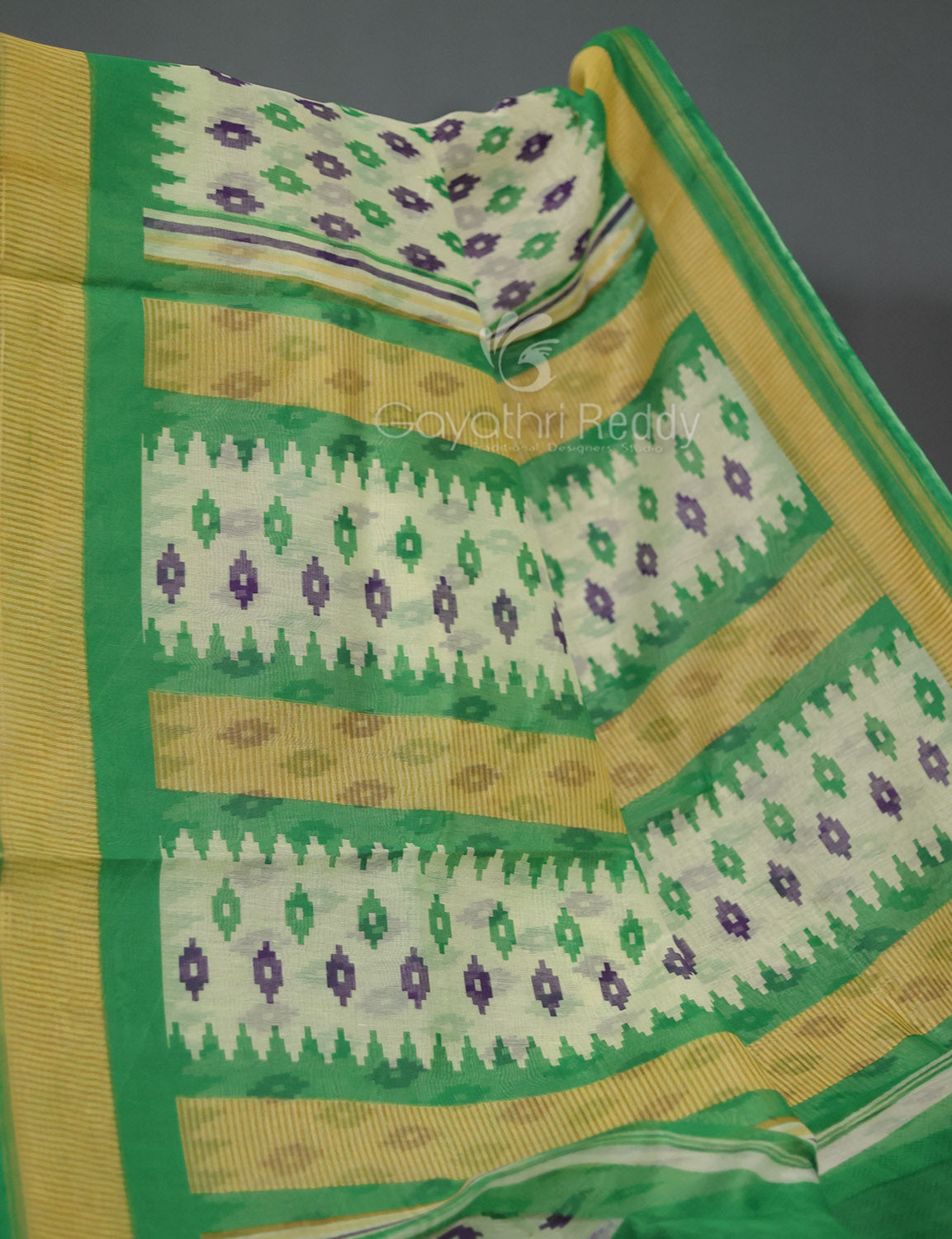 Shades of Cream And Mango Green Colour Blouse Patola Print Semi Chanderi Saree By Gayathri Reddy Designer Studio - Distacart