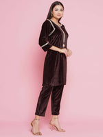 Thumbnail for Women Republic Brown Velvet Embellished Co-Ord Set - Distacart