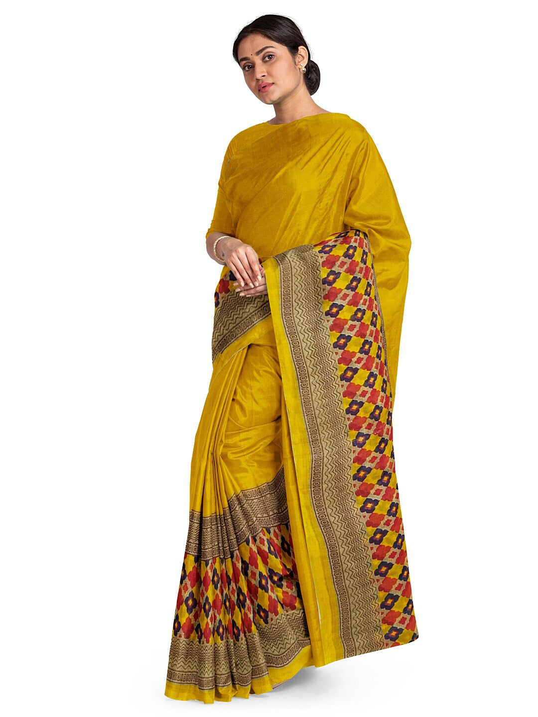 Kalini Yellow & Red Pure Georgette Dharmavaram Saree - Distacart