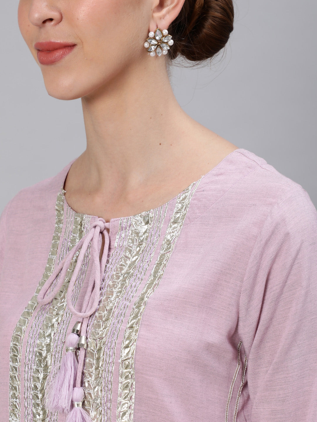 Ishin Women Purple Ethnic Motifs Embroidered Regular Gotta Patti Kurta with Trousers & With Dupatta - Distacart