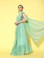Thumbnail for Mitera Pure Georgette Ready to Wear Saree with Shrug - Distacart