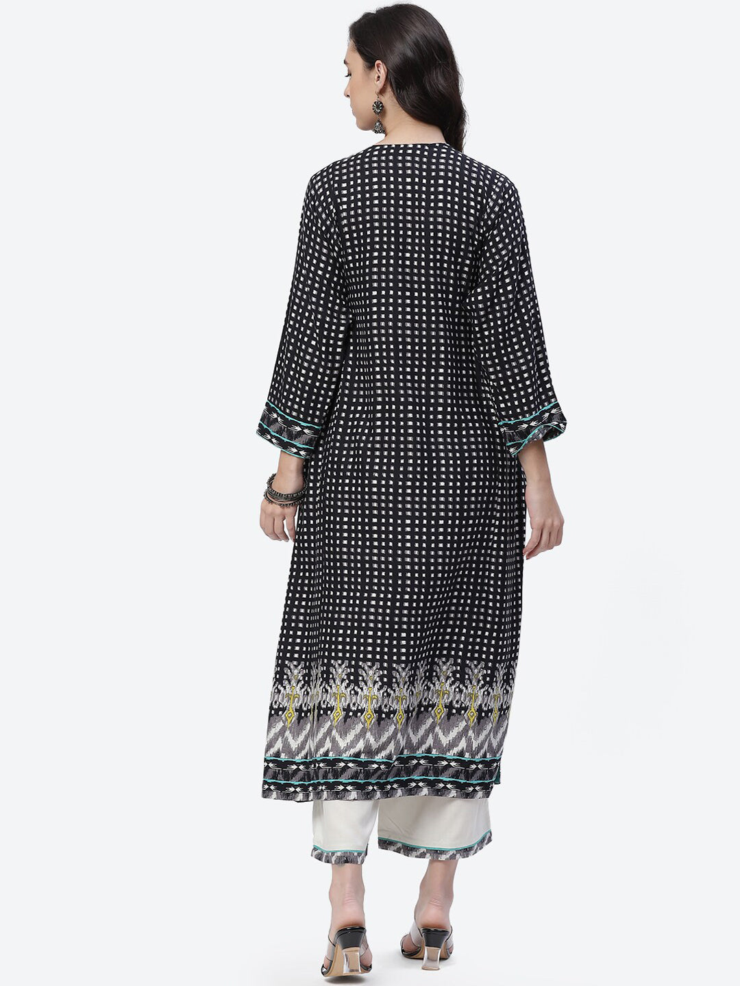 Biba Women Black & White Printed Kurta With Palazzos - Distacart