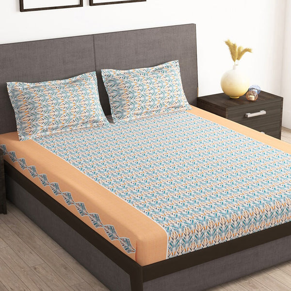Story@home Tango Blue & White Printed 240 TC King Bedsheet with 2 Pillow Covers - Distacart