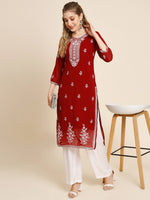 Thumbnail for HERE&NOW Women Floral Embroidered Thread Work Georgette Kurta - Distacart