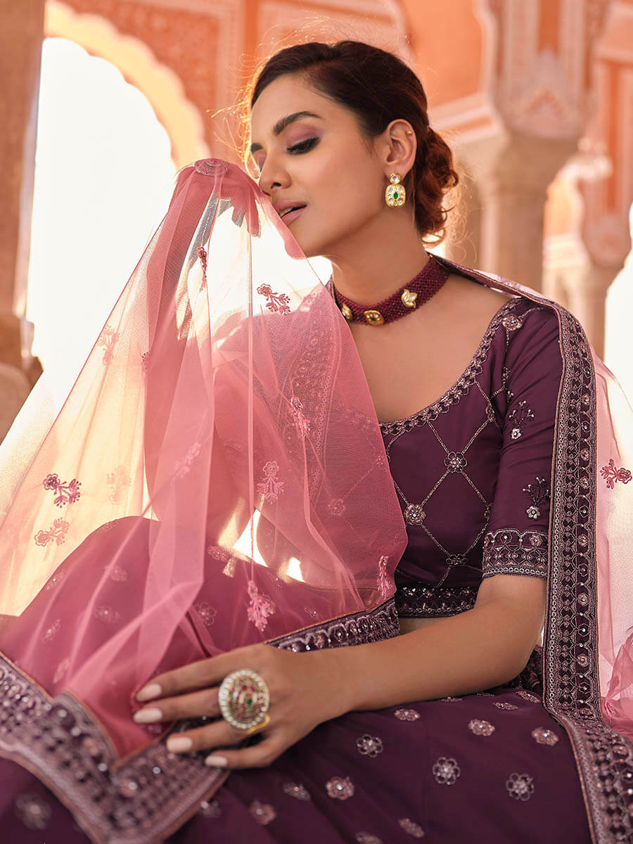 Myra Wine Embroidered Designer Lehenga Choli - Distacart