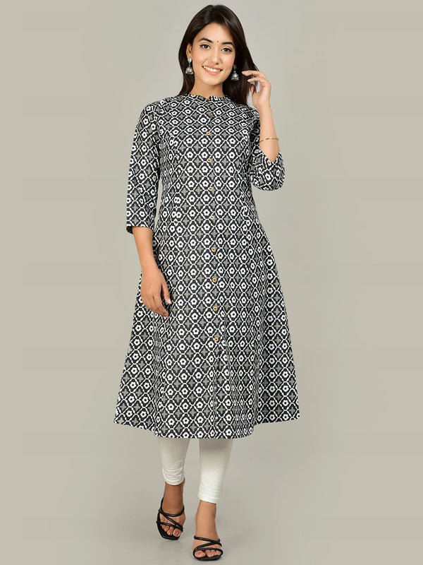 Kalini Women Grey Floral Printed Cotton Kurta - Distacart