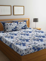 Thumbnail for BOMBAY DYEING Blue & White Floral Cotton 144 TC King Bedsheet With 2 Pillow Covers - Distacart