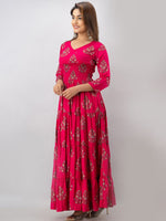Thumbnail for Kalini Women Pink Floral Printed Flared Sleeves Gotta Patti Floral Anarkali Kurta - Distacart