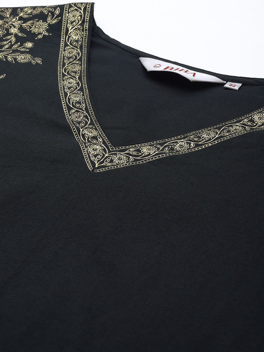 Biba Women Black & Golden Ethnic Motifs Printed Pure Cotton Kurta with Trousers - Distacart