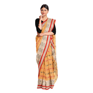 Exclusive Collection 100% Pure Cotton Yellow Tant Saree With Hand Weaving Work - Distacart