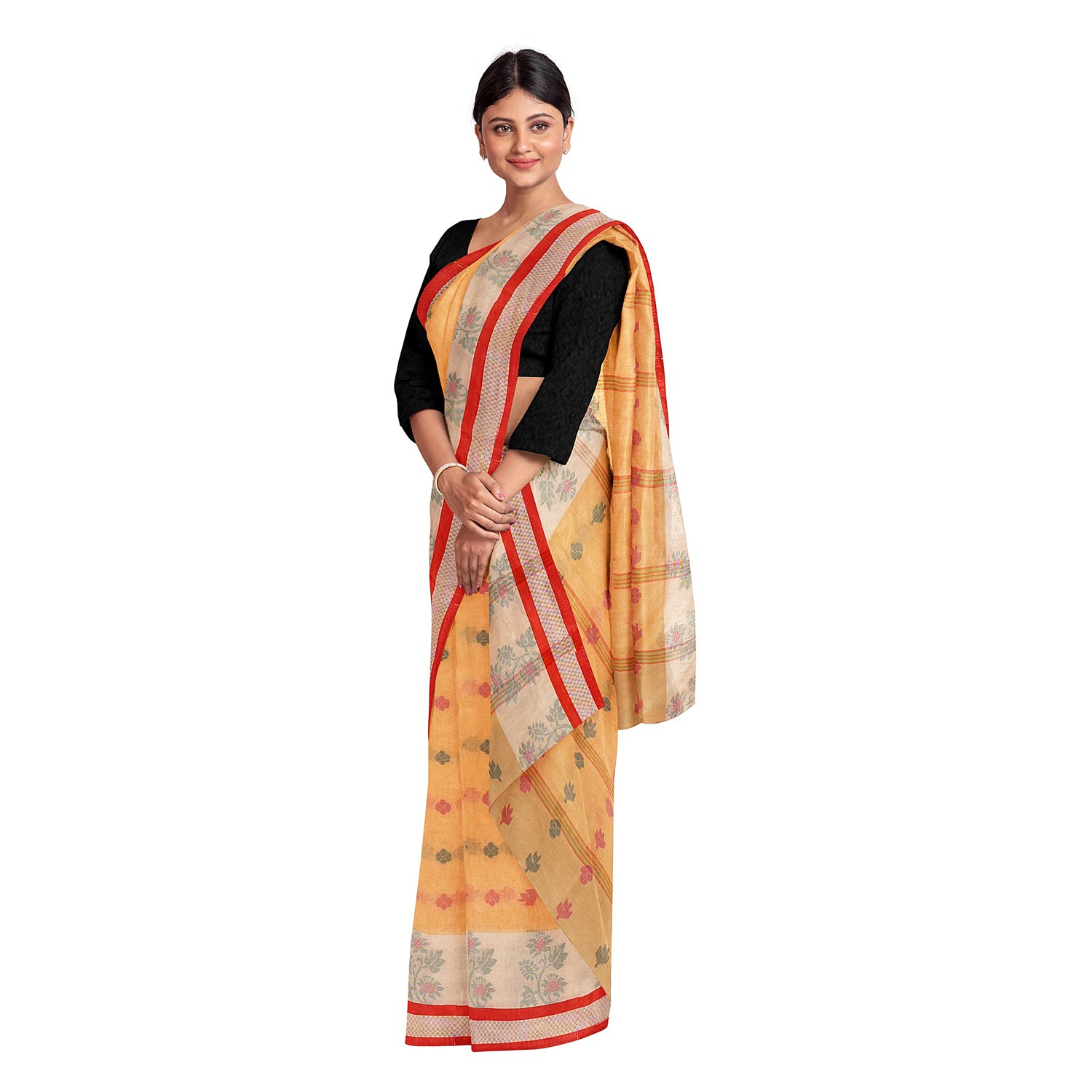 Exclusive Collection 100% Pure Cotton Yellow Tant Saree With Hand Weaving Work - Distacart