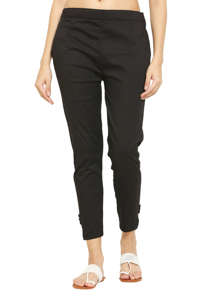 PAVONINE Black Color Stretchable Cotton Lycra Fabric Pencil Pant For Women - Distacart