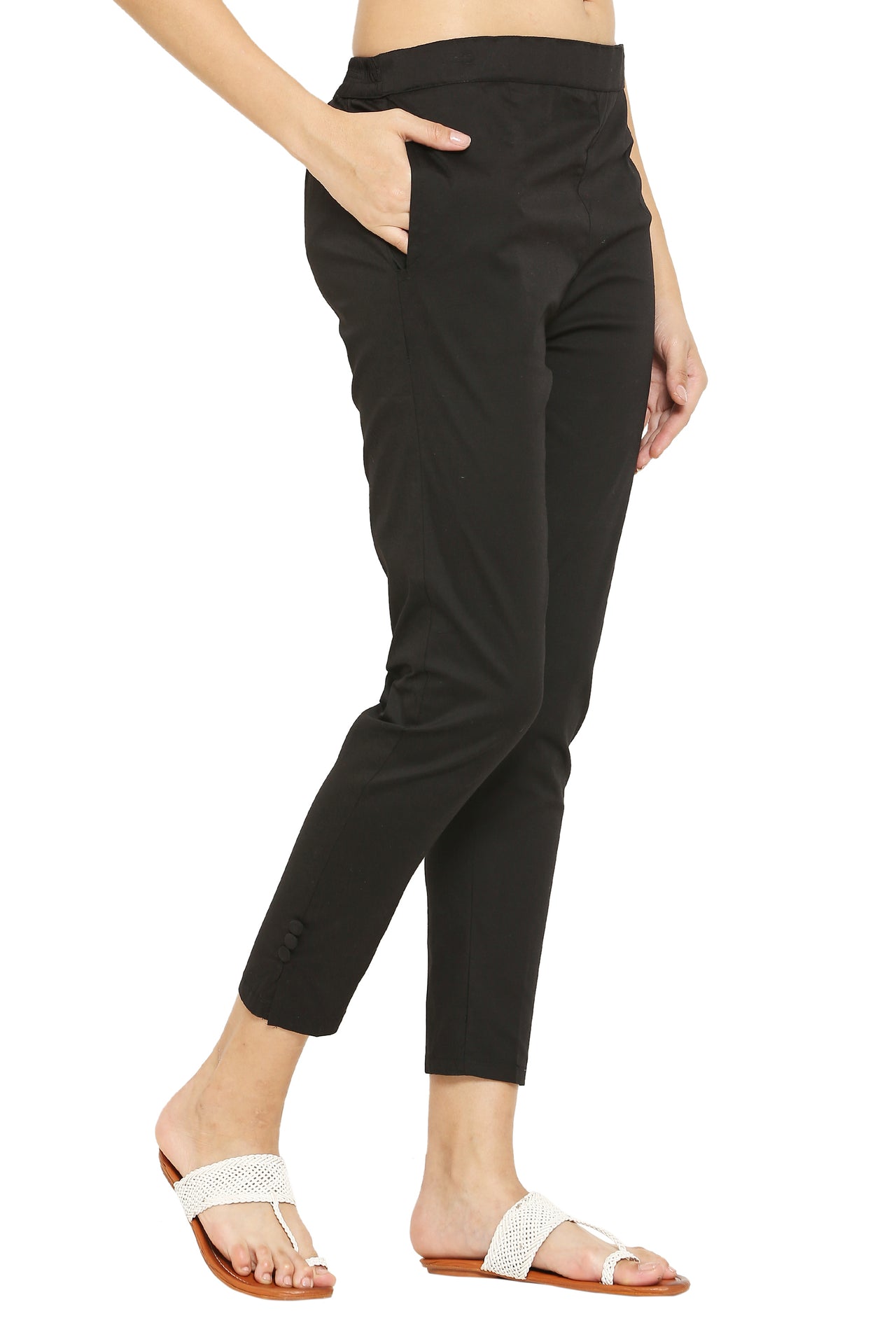 PAVONINE Black Color Stretchable Cotton Lycra Fabric Pencil Pant For Women - Distacart
