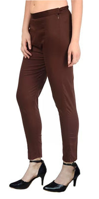 Thumbnail for PAVONINE Coffee Color Stretchable Cotton Lycra Fabric Pencil Pant For Women - Distacart