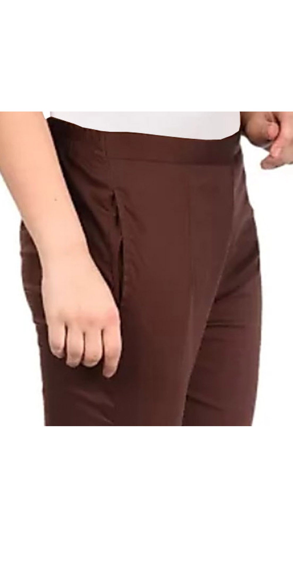 PAVONINE Coffee Color Stretchable Cotton Lycra Fabric Pencil Pant For Women - Distacart