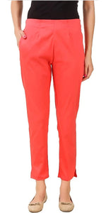 Thumbnail for PAVONINE Gajri Color Stretchable Cotton Lycra Fabric Pencil Pant For Women - Distacart