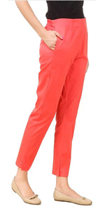 Thumbnail for PAVONINE Gajri Color Stretchable Cotton Lycra Fabric Pencil Pant For Women - Distacart
