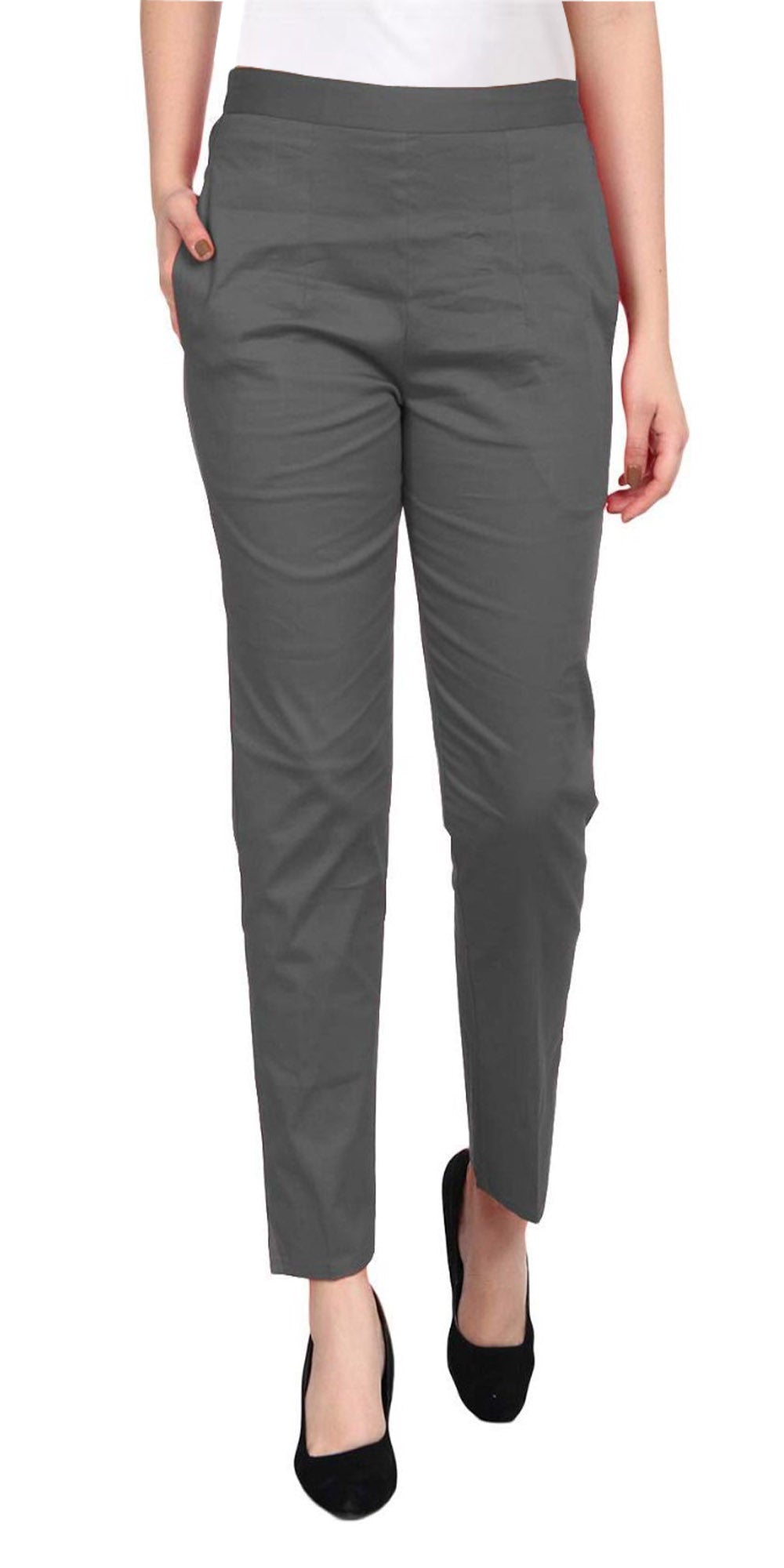 PAVONINE Grey Color Stretchable Cotton Lycra Fabric Pencil Pant For Women - Distacart