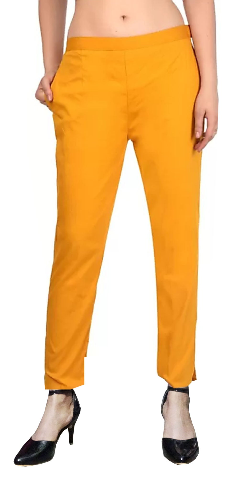 PAVONINE Mustard Color Stretchable Cotton Lycra Fabric Pencil Pant For Women - Distacart