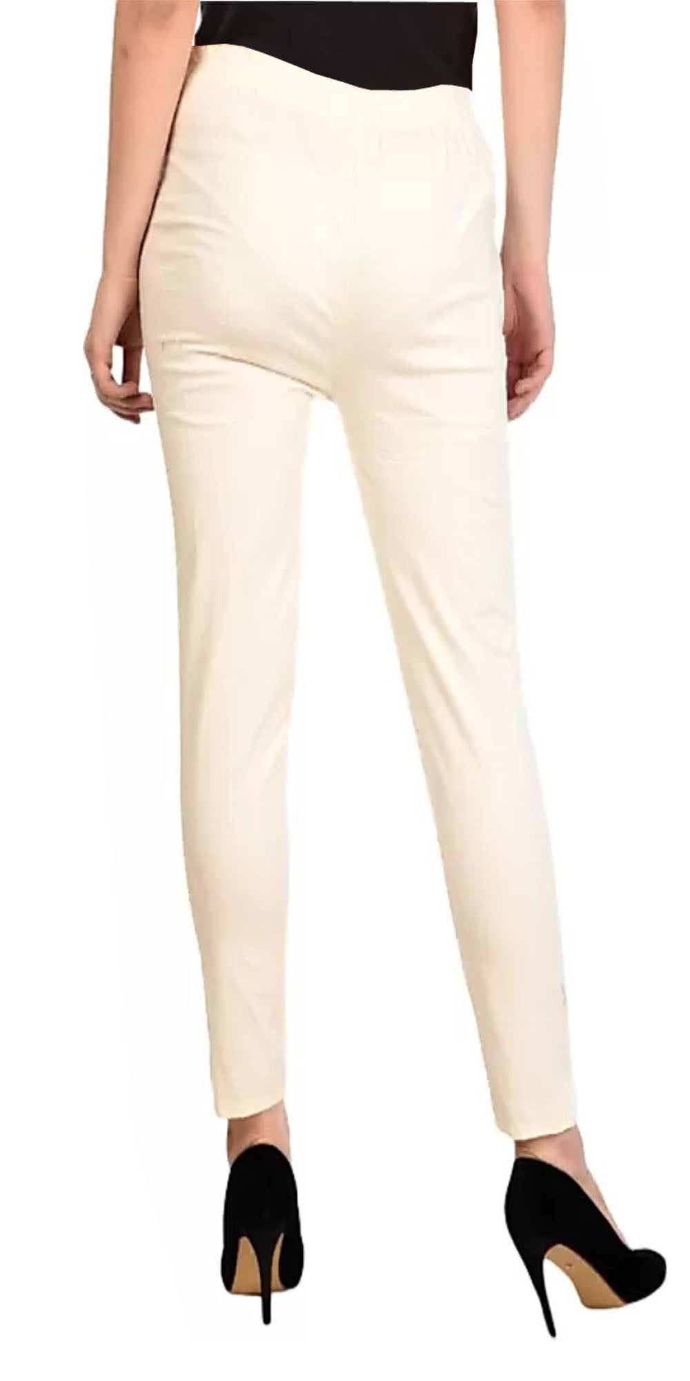 PAVONINE Off White Color Stretchable Cotton Lycra Fabric Pencil Pant For Women - Distacart
